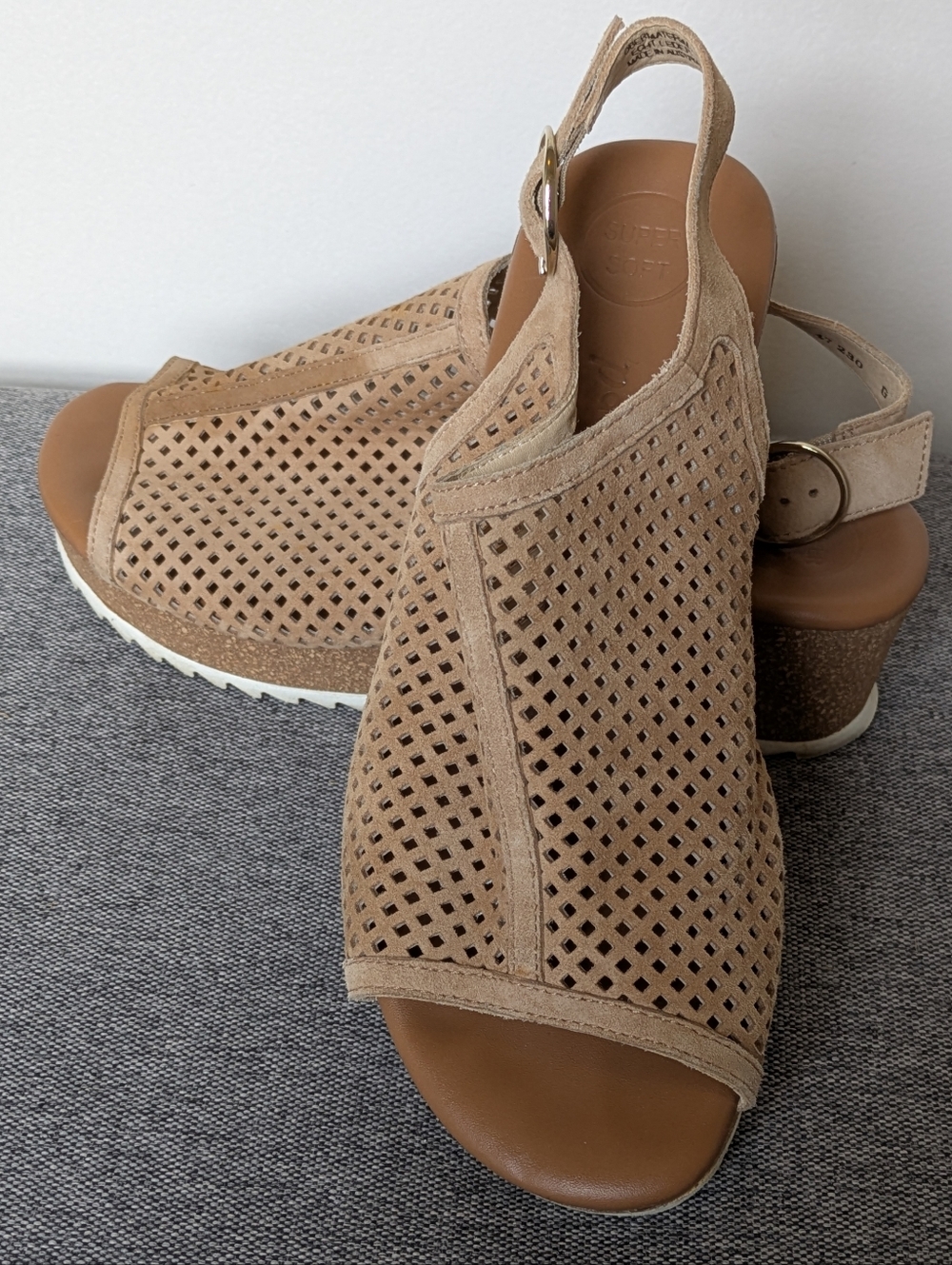 Paul Green Cleo Wedge Super Soft Slingback Sandal Space Nubuck Tan Size 6 - Picture 2 of 14